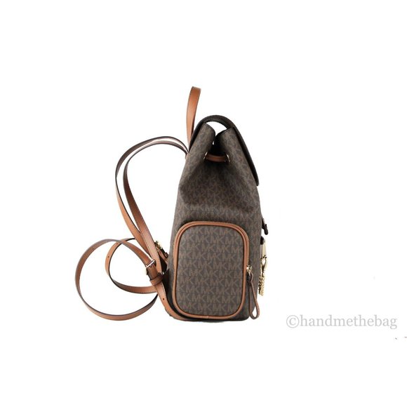 NWT Michael Kors Jet Set Large Brown Signature PVC Chain Backpack Flap Book Bag - Picture 8 of 10